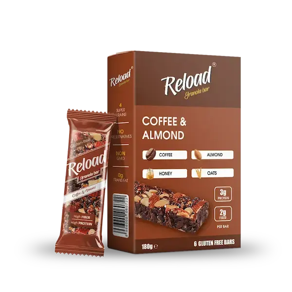 RELOAD SNACKS Granola Bars Coffee & Almond 6-Bar Box 