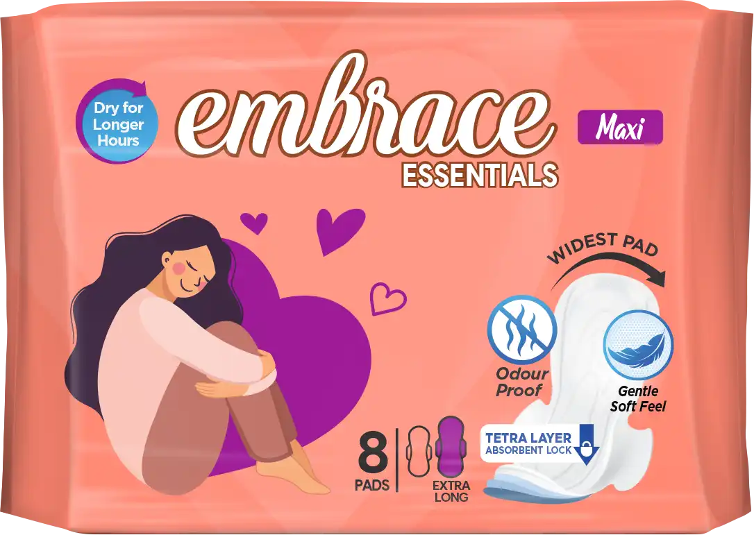 Embrace Essential Maxi Thick Sanitary Pads Extra Long 8 Pads