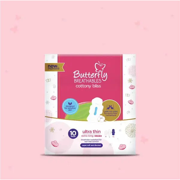 Butterfly Breathables Ultra-Thin Cottony Sheet Sanitary Pads Extra Long 10 Pcs