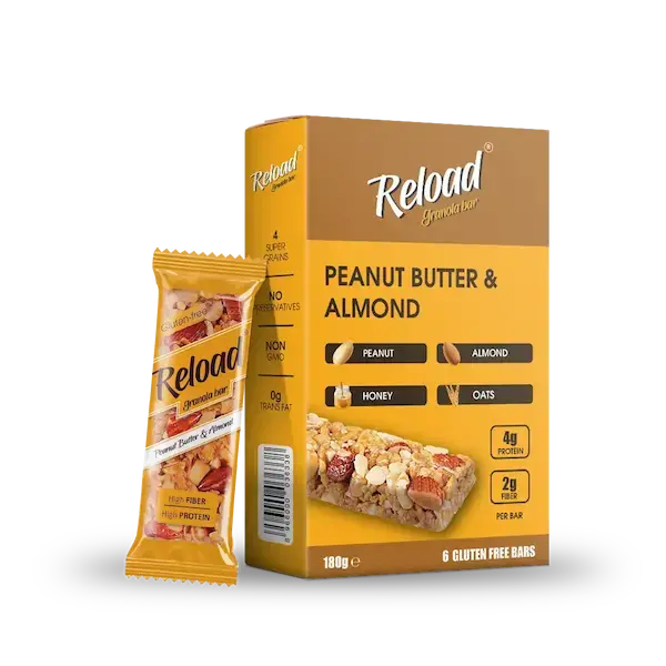 RELOAD SNACKS Granola Bars Peanut Butter & Almond 6-Bar Box 