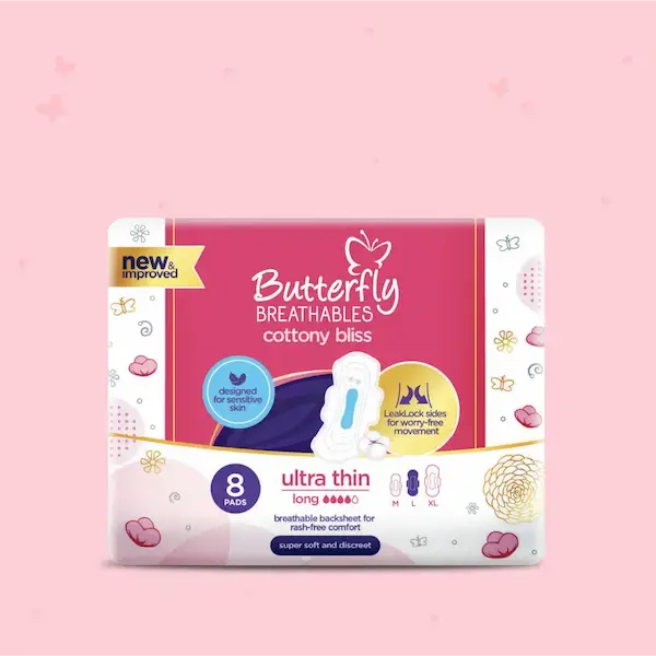 Butterfly Breathables Ultra-Thin Cottony Sanitary Pads Long 8 Pcs