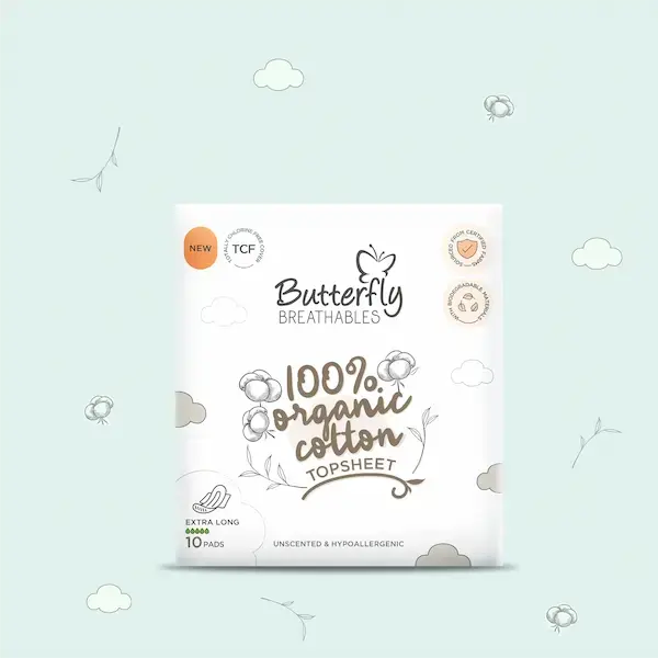 Butterfly Breathables Organic Cotton Sanitary Pads Extra Long 10 Pcs