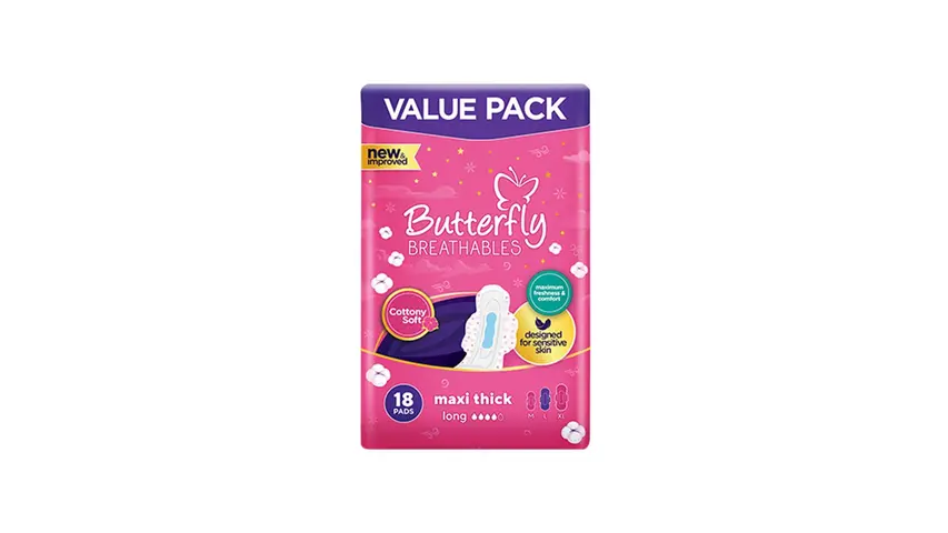 Butterfly Maxi Thick Cottony Long Pads (Value Pack) 18Pcs
