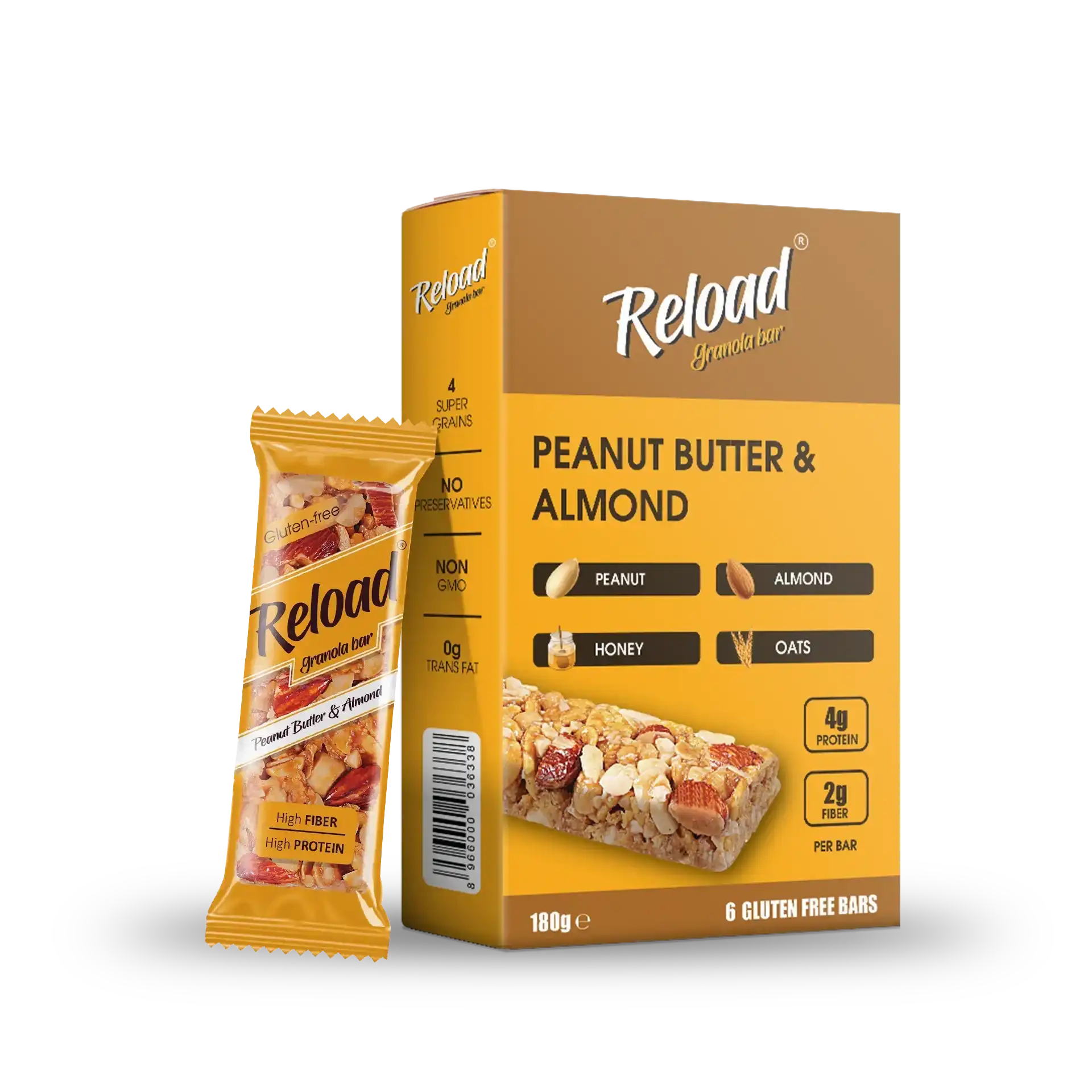 RELOAD SNACKS Granola Bars Peanut Butter & Almond 6-Bar Box 
