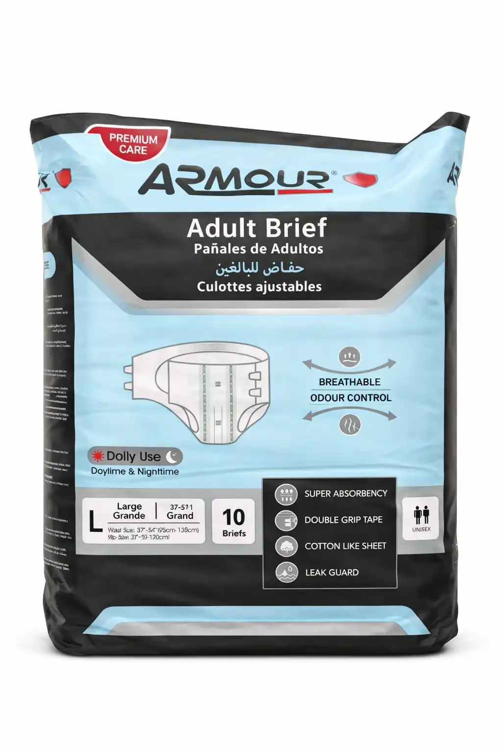 Armour Premium Care Adult Brief (Large) – 10 Pieces